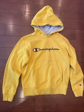 Champion Yellow Pullover Hoodie with Script Logo